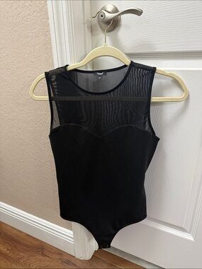 Express Black Sleeveless Sheer Yoke Bodysuit
